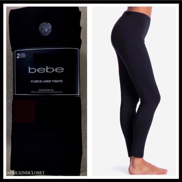 BEBE 2 FLEECE LINED LEGGINGS FOOTLESS TIGHTS A2C - Picture 2 of 14